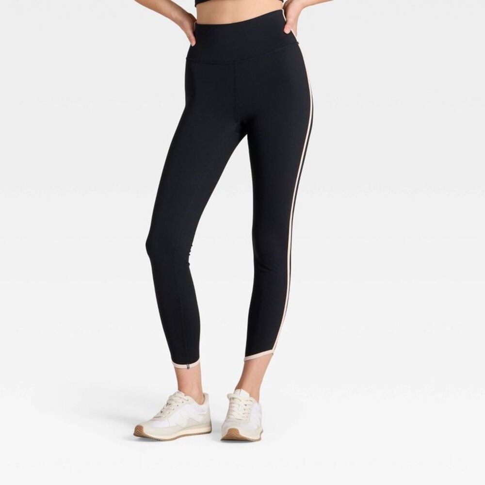 Women's High-Rise Contrast Piped 7/8 Leggings - JoyLab Black/Tan XS